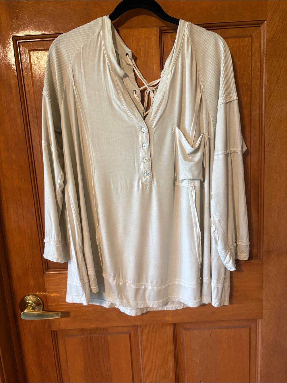 POL Light Sage Lace-Up Henley Tunic